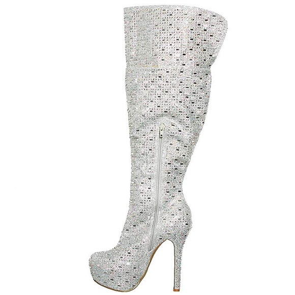 Over The Knee Rhinestone Stiletto Heel Boots - Picture 3 of 5